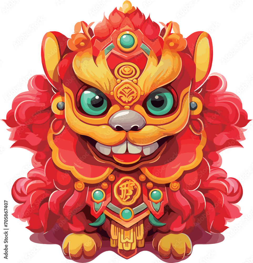 joyful red chinese guardian lion artwork - traditional lunar new year decoration for invitations, educational content, and seasonal marketing