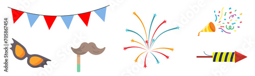 Party Icons: Festive Flags and Celebration Symbols for Every Occasion on Transparent background