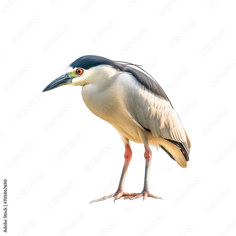 Obraz premium Black-crowned Night Heron standing - Water birds eat fish on transparent background