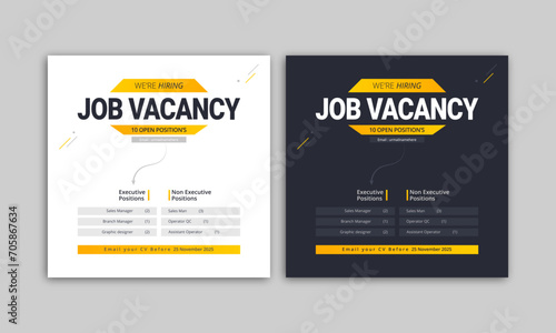 Job vacancy social media banner design template. Recruitment notice poster illustration. Square size
