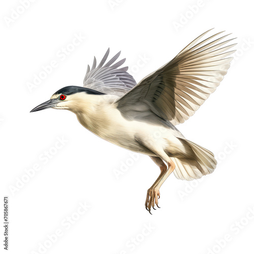 Black-crowned Night Heron flying - Water birds eat fish on transparent background