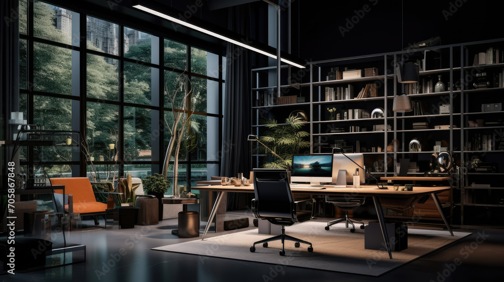 office model with the dark background, ai generated