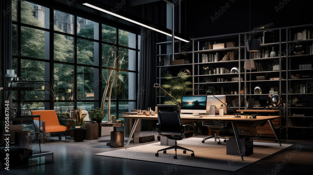 office model with the dark background, ai generated office model with the dark background, ai generated