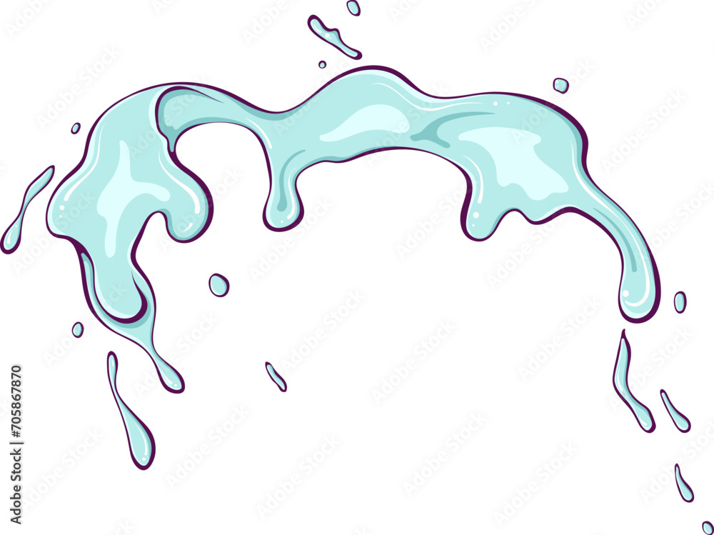 Splashes of water or paint. Spray of fluid. Splash water motion. Abstract shapes. Vector illustration in hand drawn cartoon style. Simple color graphic isolated on white. Splashes of water or paint. Spray of fluid. Splash water motion. Abstract shapes. Vector illustration in hand drawn cartoon style. Simple color graphic isolated on white.