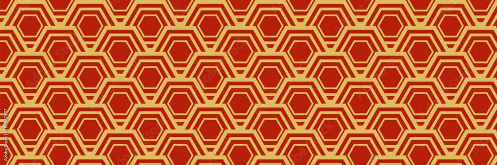 Asian seamless pattern in oriental geometric style. Chinese Lunar New Year decoration. Red and golden abstract Asian vector creative motif. For background, wallpaper, design Asian seamless pattern in oriental geometric style. Chinese Lunar New Year decoration. Red and golden abstract Asian vector creative motif. For background, wallpaper, design