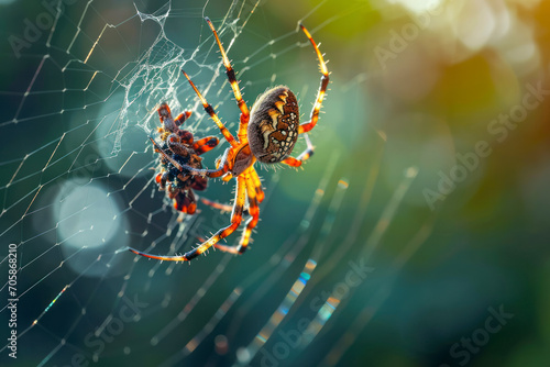 Spider with prey, an action-packed image capturing a spider with its prey, such as a caught insect or prey in its web.