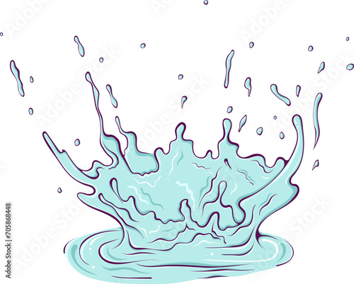 Splatter crown of water or paint. Splashes of fluid. Splash water motion. Abstract shapes. Vector illustration in hand drawn cartoon style. Simple color graphic isolated on white.