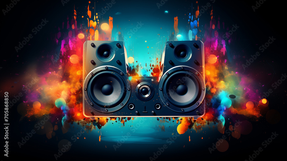 abstract music background with speakers, Ai generated image.