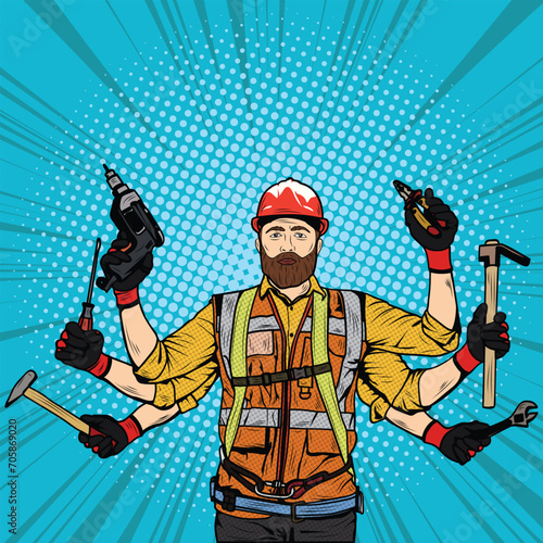 Pop Art Comic Handyman stock vector illustration