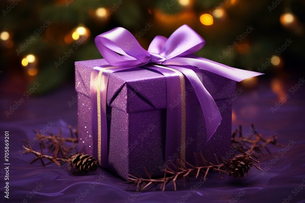3D purple Christmas present box. Generative AI