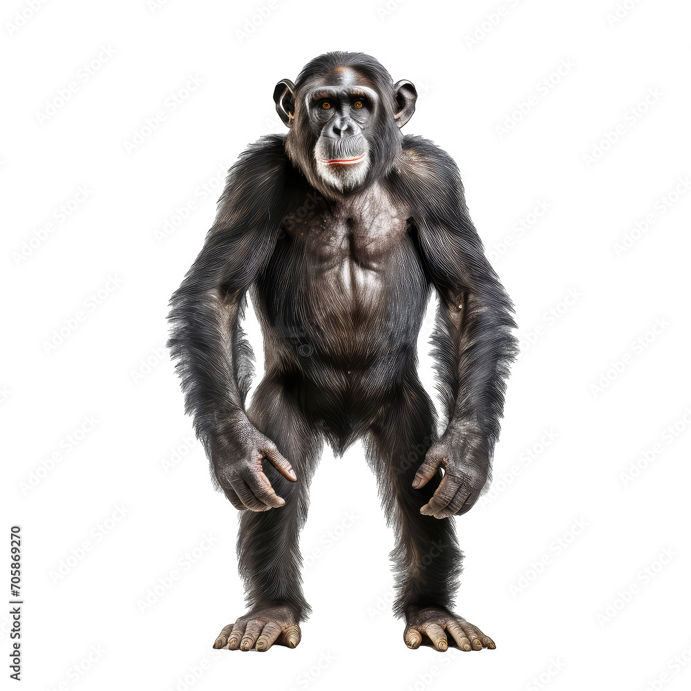 Huge chimpanzee standing on two legs - primates on transparent background Huge chimpanzee standing on two legs - primates on transparent background