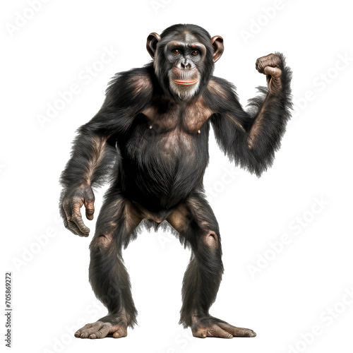 Huge chimpanzee standing on two legs - primates on transparent background