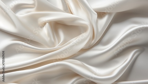 Closeup of elegant crumpled white silk fabric with luxurious texture for stylish background design