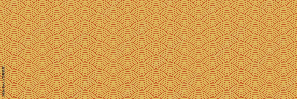 Japanese seamless pattern vector in oriental geometric style. Abstract Asian vector creative motif. Chinese Lunar New Year decoration. Gold with red lines or stroke. For background, wallpaper, design Japanese seamless pattern vector in oriental geometric style. Abstract Asian vector creative motif. Chinese Lunar New Year decoration. Gold with red lines or stroke. For background, wallpaper, design