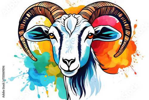 colorful watercolor design roast goat photo