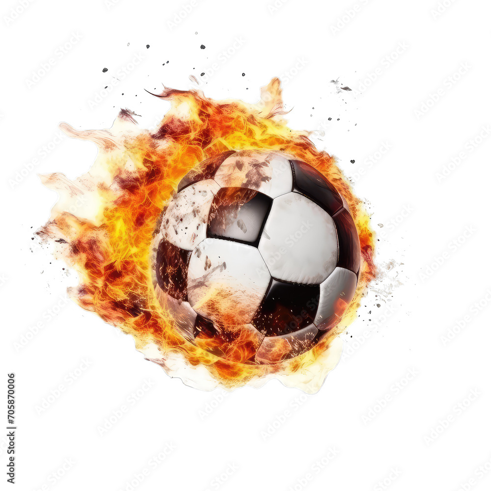 soccer ball in fire - sport of speed and power on transparent background