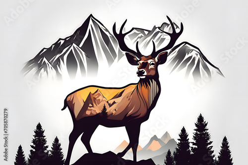 design art deer with mountain background