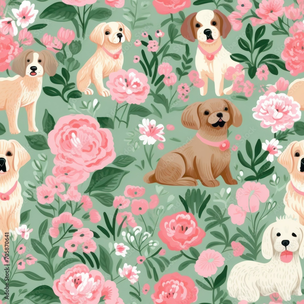 Floral Canines: Playful Pups Among Roses