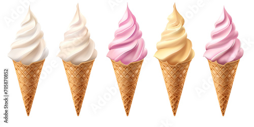 Many different templates Soft serve ice cream in a waffle cone on a transparent background, PNG file.