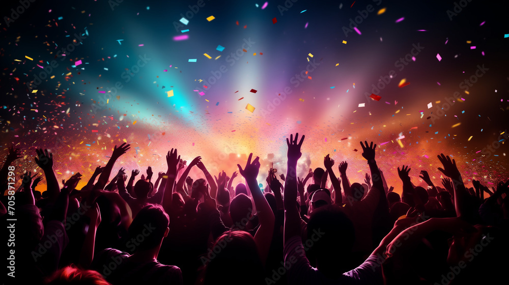 Celebration, concert, party, stage, club, event, night, festival, nightclub, show. night club on the stage has smoke and fire, now for concert festival. Ai generated  Image.