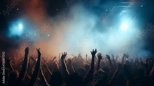 Celebration, concert, party, stage, club, event, night, festival, nightclub, show. night club on the stage has smoke and fire, now for concert festival. Ai generated  Image. photo