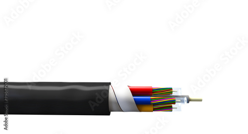 Foto horizontal fibre optic cable isolated on white.