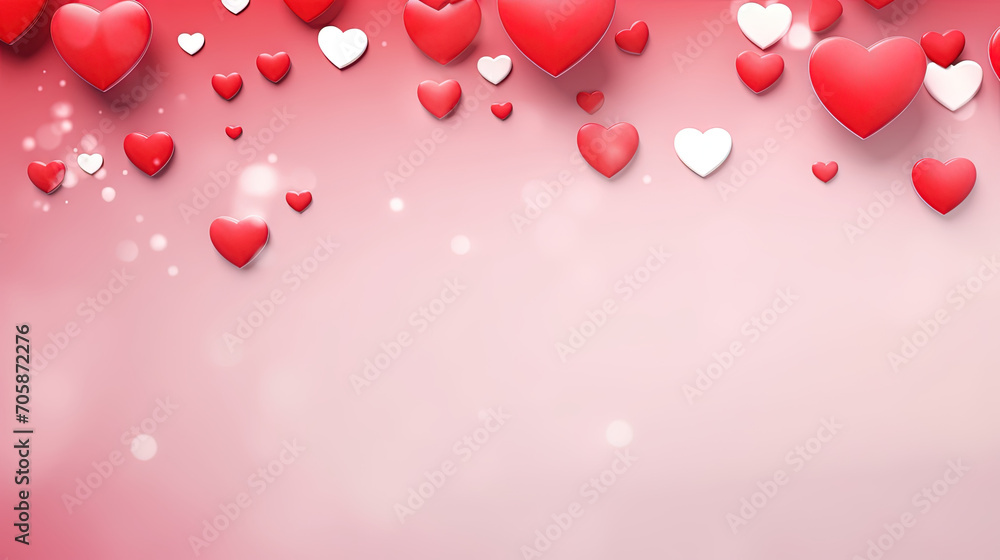 Valentine's Day Hearts with 3D Red Love and Copy Space pink Gradient background for Valentine greeting card