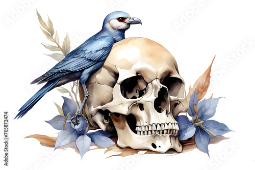 skull and bird watercolor background