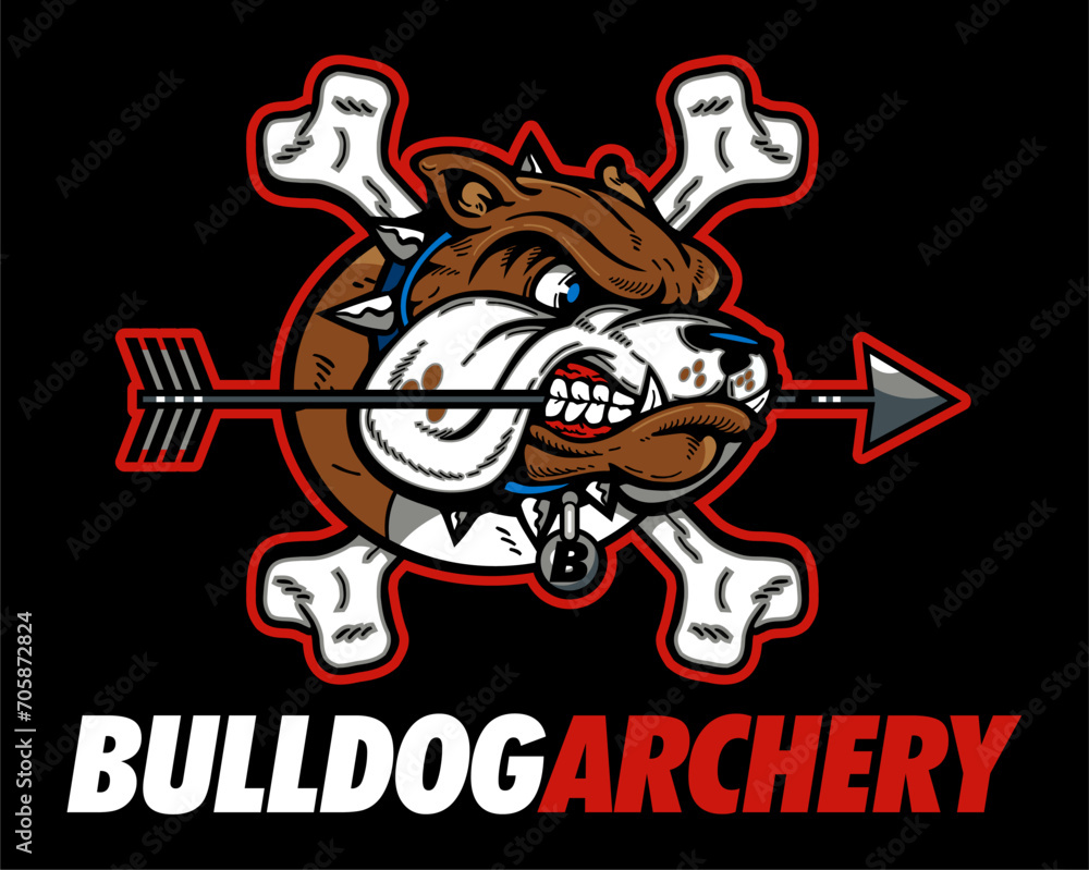 archery team design with mean bulldog mascot for school, college or league sports