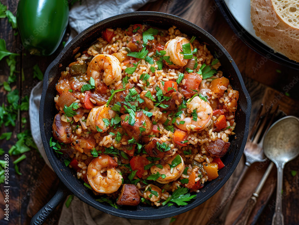 Zenithal  Jambalaya (United States, especially Louisiana): Rice mixed with meat, seafood and vegetables.