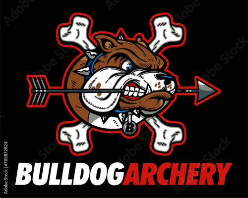 archery team design with mean bulldog mascot for school, college or league sports