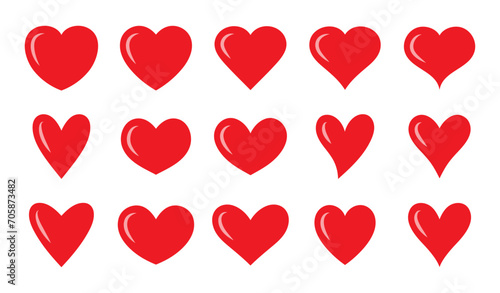 Set of glossy hearts in red color. Set of hearts in red color, Red heart icons set vector, Set of 15 hearts of different shapes for web. Heart collection. Vector Art photo