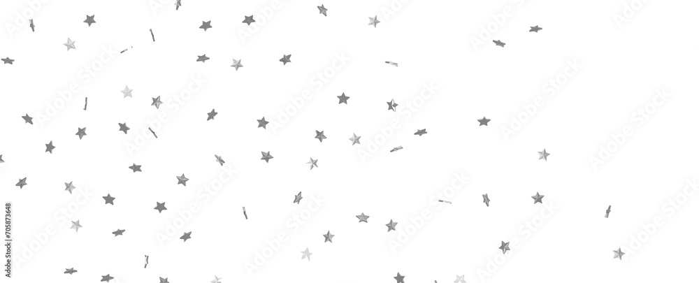 Silver stars confetti on gray background. Christmas or winter festive background