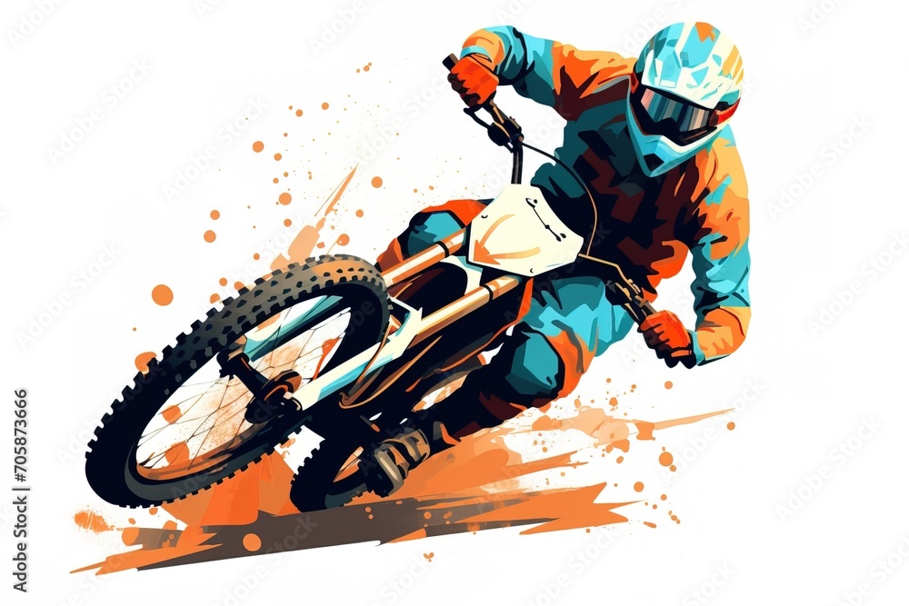 Illustration of a man on a sports bike. Generation AI Illustration of a man on a sports bike. Generation AI