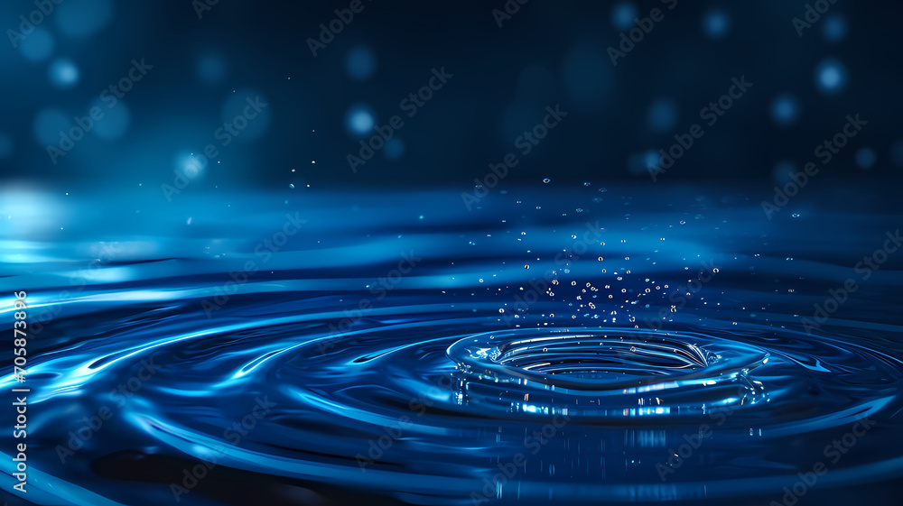 A futuristic banner with water rings and ripples on a dark blue background - obrazy, fototapety, plakaty 