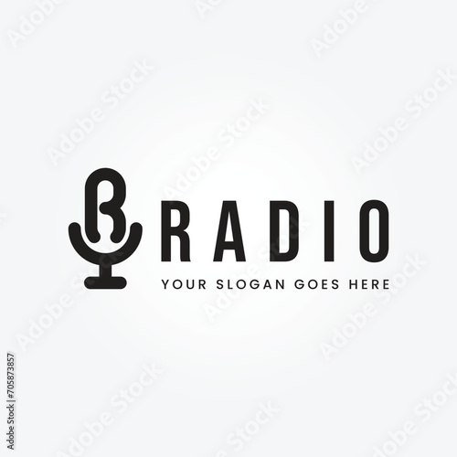 Podcast Radio Logo design On Letter R Design Using Microphone Template vector illustration