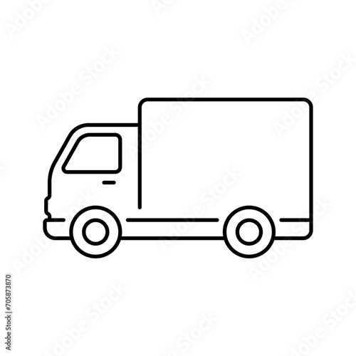 Truck icon. Van. Black contour linear silhouette. Editable strokes. Side view. Vector simple flat graphic illustration. Isolated object on a white background. Isolate.
