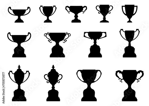 cup trophy set icon, set prize silhouette isolated on white background