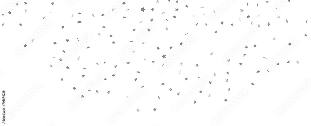 Silver stars confetti on gray background. Christmas or winter festive background