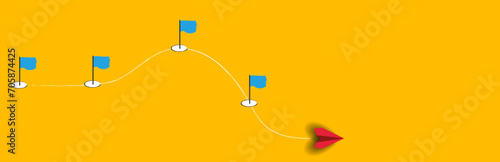 red plane going through workflow challenges one by one. Workflow, working process, project progress, success tracking, work experience idea concept.