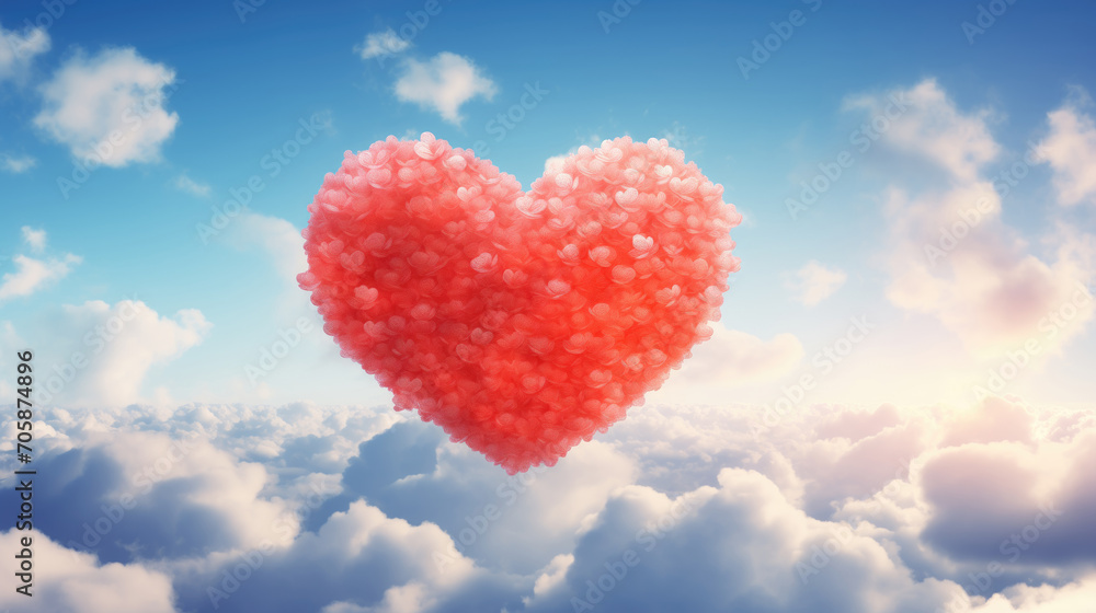 Red heart on blue sky background. Valentine's day concept. Red heart on blue sky background. Valentine's day concept.