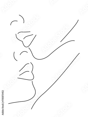 Abstract female faces outline portrait drawing. Modern minimalist vector illustration.