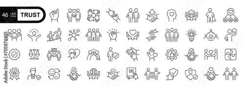 Trust editable stroke outline icon set. Thin linear style icons pack. Vector illustration. 
