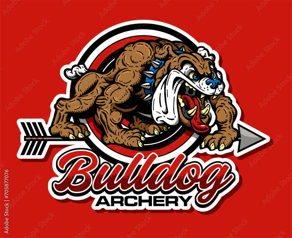 archery team design with full body bulldog mascot for school, college or league sports