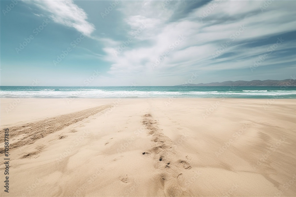 Fototapeta premium Seascape. Sandy beach and sea. AI generated