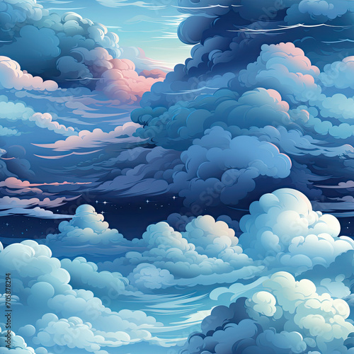 Sea of Clouds , Cartoonish Cloud Illustration,Seamless Pattern Images