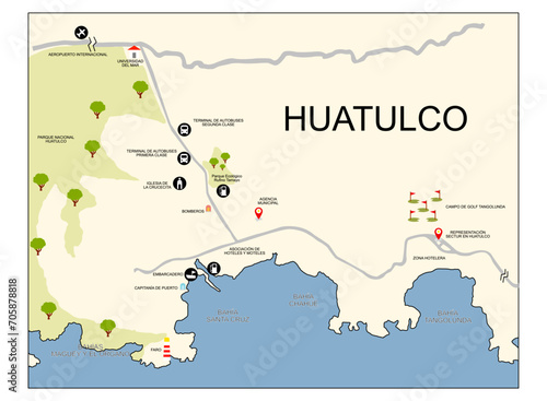 Map of Santa Mar  a de Huatulco  from the center and shows some bays that are part of the state of Oaxaca  Mexico