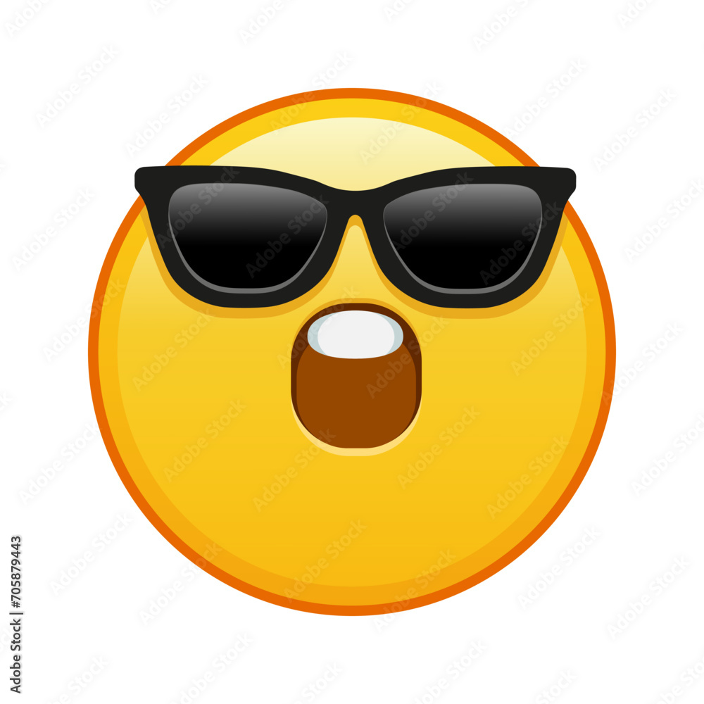 A grinning face with sunglasses and open mouth Large size of yellow emoji smile A grinning face with sunglasses and open mouth Large size of yellow emoji smile