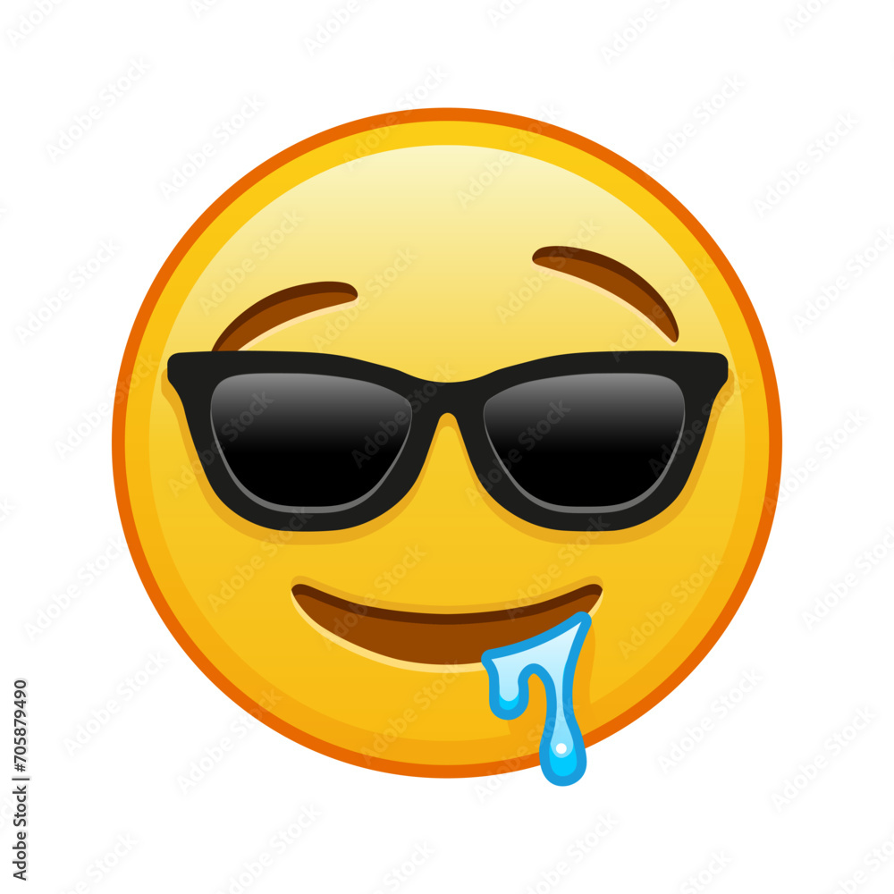 Fototapeta premium Drooling face with synglasses Large size of yellow emoji smile