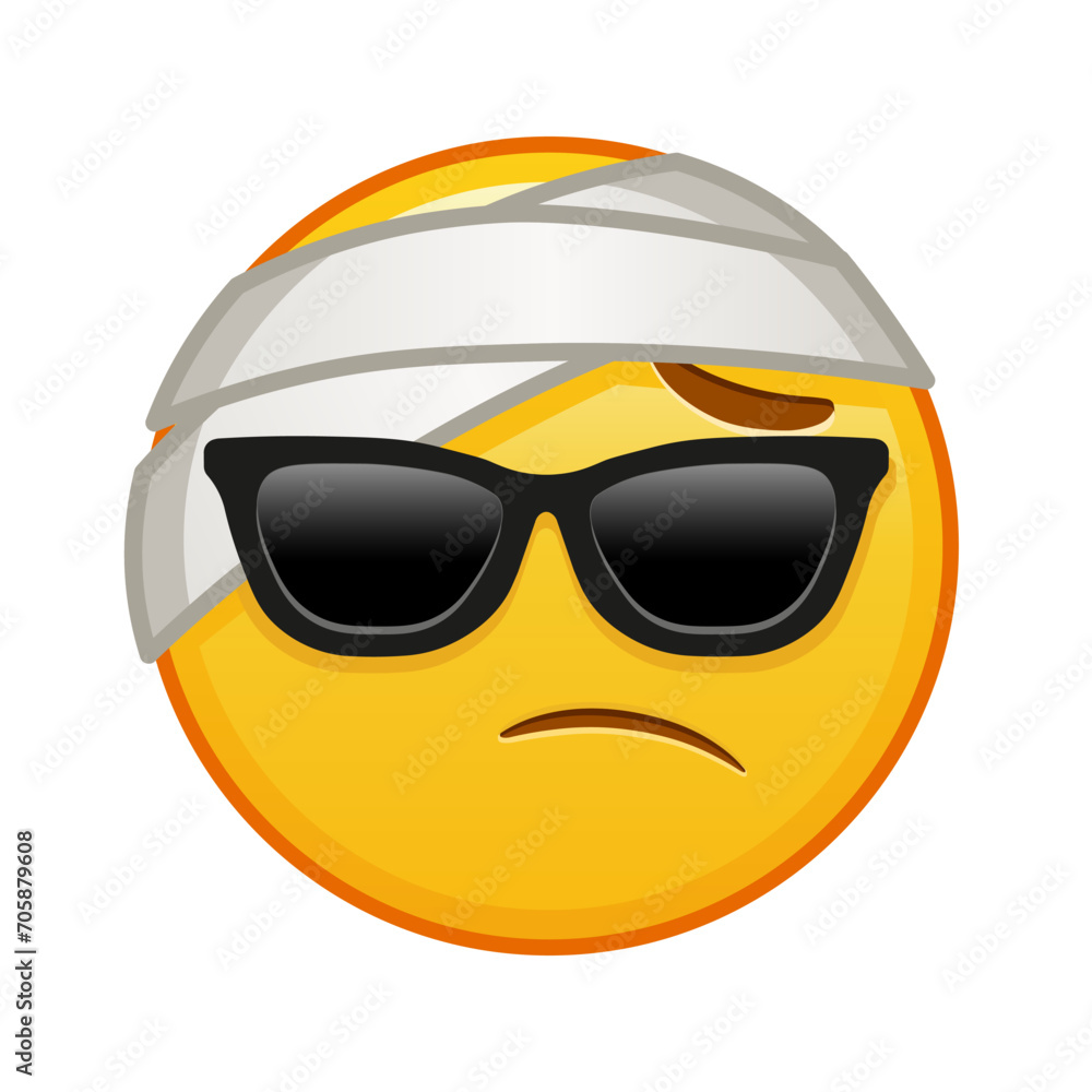Face with head-bandage with sunglasses Large size of yellow emoji smile Face with head-bandage with sunglasses Large size of yellow emoji smile